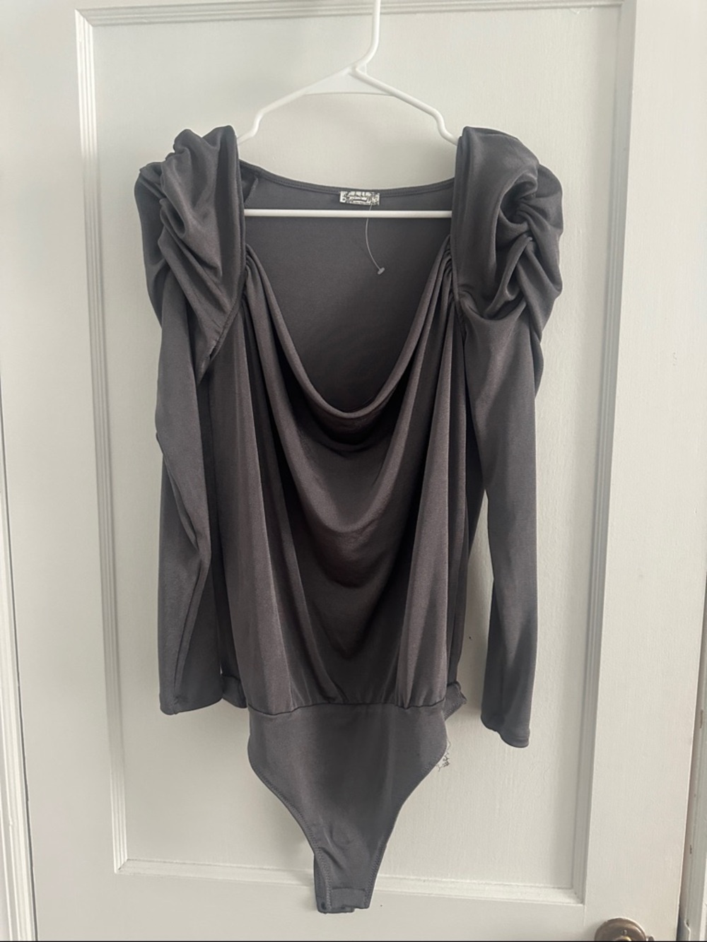 Free People Charcoal Draped Long Sleeve Bodysuit